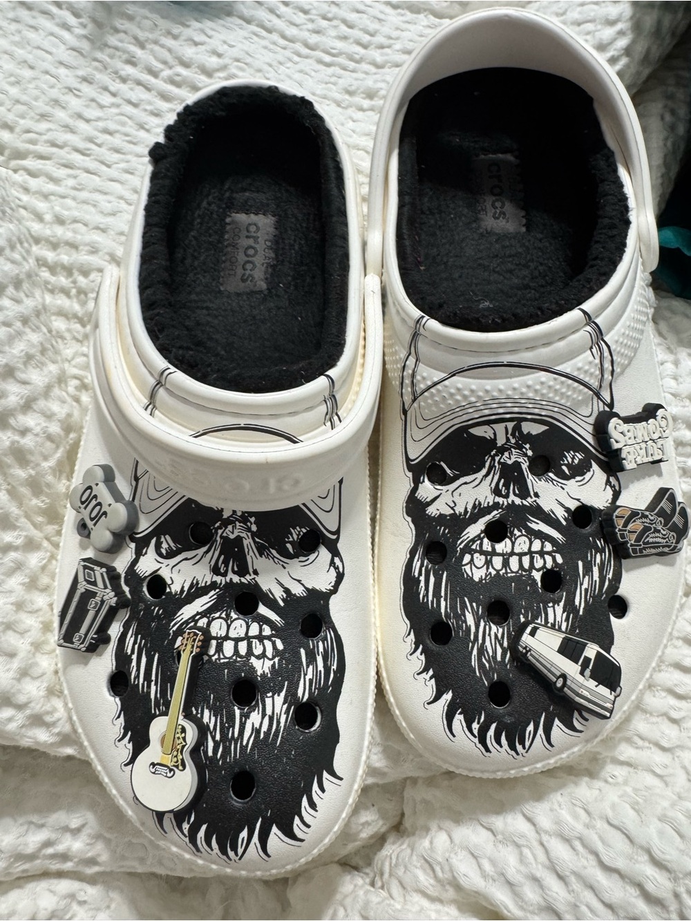 CROCS Kids White Clog with Black Skull Graphic